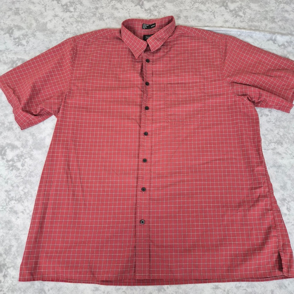 Haggar‎ Button Down Shirt Mens 2XLT Red Grid Pattern Short Sleeve Casual Cotton